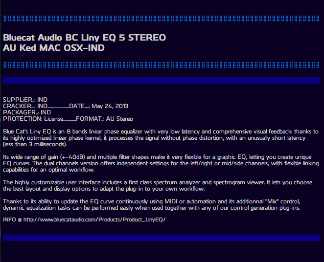 Blue Cat Audio BC Liny EQ 5 STEREO AU VST Ked MAC OSX-IND screenshot