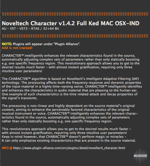 Noveltech Character v1.4.2 Full Ked MAC OSX-IND screenshot
