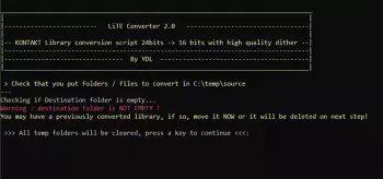 LiTE Converter 2.0.2 Automated 24 16 Bits Conversion For Kontakt Libraries by YodaDL WIN screenshot LiTE Converter 2.0.2 Automated 24 16 Bits Conversion For Kontakt Libraries by YodaDL WIN screenshot